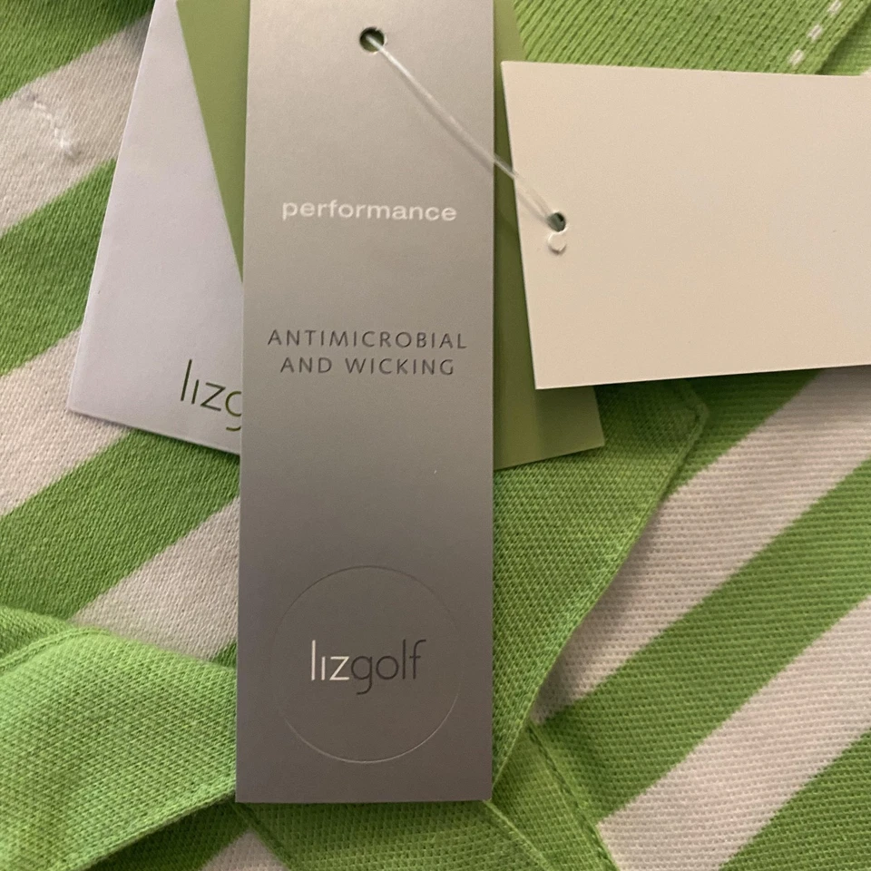 Lizgolf Polo Shirt Womens Medium Green White Stripe Performance Stretch - Image 3 of 4