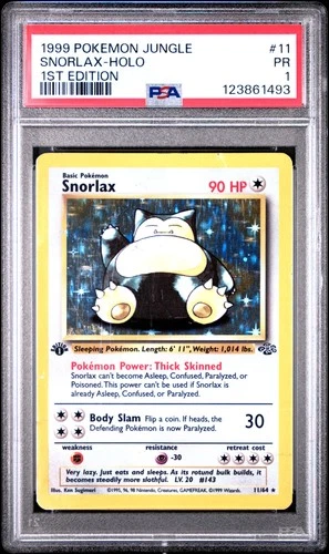 1999 POKEMON JUNGLE 1ST EDITION #11 SNORLAX-HOLO PSA 1