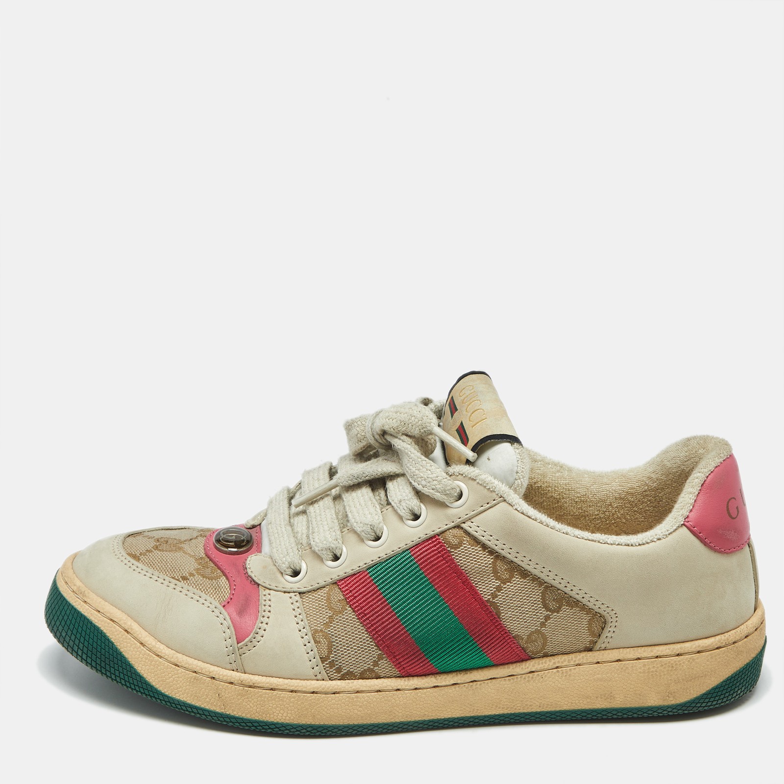 Gucci Multicolor Nubuck Leather GG Canvas Sneakers Size 37.5