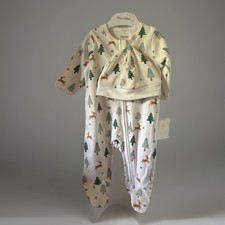 Pima Cotton Little Me Reindeer  Pine Newborn Footed Pajamas With Hat 3M