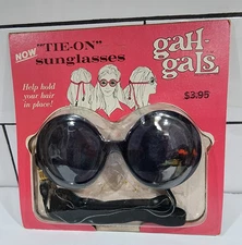 1970s Tie On Black Sunglasses Gah Gals - Sealed Original Package - Allen Lee