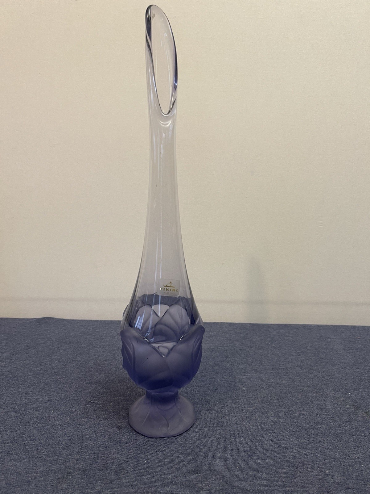 Viking Glass 16” Swung Vase – Purple Amethyst Satin Petal Base – Mid Century