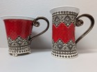 Studio Rosalina Red Lace Texture Cups – Black Trim & Gold Tone Handles, Handmade — photo 2