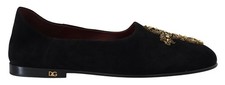 Dolce & Gabbana Black Suede Gold Cross Slip On Loafers Men's Shoes Authentic