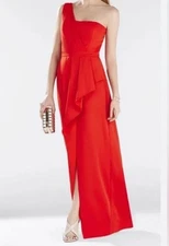 Alex + Alex Red One Shoulder Ruffle Midi Dress Size 12 Formal Cocktail