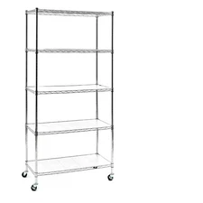 Chrome 5-Tier Rolling Carbon Steel Wire Garage Storage Shelving Unit with Caster