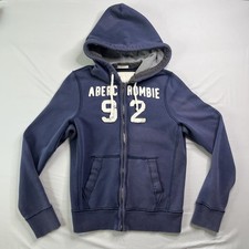 Felpa con cappuccio Abercrombie & Fitch 1892 A&F Y2K uomo blu navy media zip vestibilità muscolare