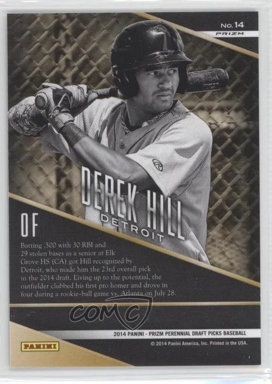 2014 Panini Prizm Perennial Draft Picks Minors Gold Silver Prizm Derek Hill #14 - Image 2 of 2
