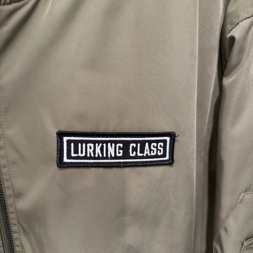 Lurking Class by Sketchy Tank Bomber Jacket Green Skull Patches Men's XXL image 3