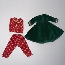 Vintage Ginny Doll Red And White Pajamas And Green Coat