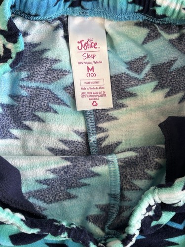 Justice Girls Pajamas Set Top & Pants 2 Piece Logo Comfy Soft Size 10 Blue Aztec - Picture 7 of 14