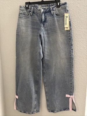 No Boundaries Baggy Wide-Leg Bow Light Stone Wash Denim Women's Size 6 Jeans