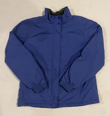 LL Bean Full Zip Mock Neck Fleece Lined Blue Jacket Coat Women's Medium M Reg