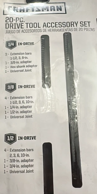 Craftsman 20 Piece Drive Tool Accessory Set 1/4 3/8 1/2 inch Extension Adapters - Image 2 of 3