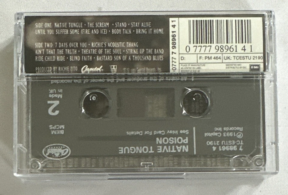 Poison Native Tongue Cassette Tape Rock EX / M Condition - Imagen 3 de 4