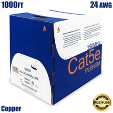 1000FT Cat5E Ethernet LAN Network UTP Plenum Cable 24AWG Solid Copper Wire Black