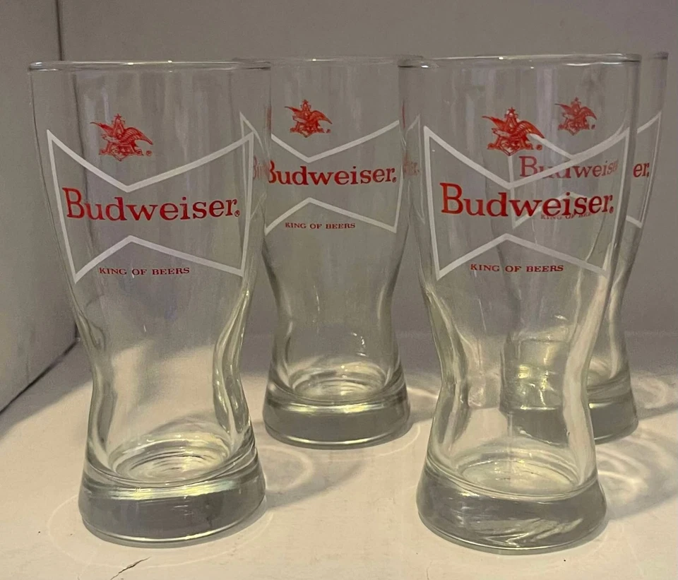 Libbey Budweiser Rey de Cerveza Vasos Pajarita Logo Juego de 4 8oz Foto 2 de 4