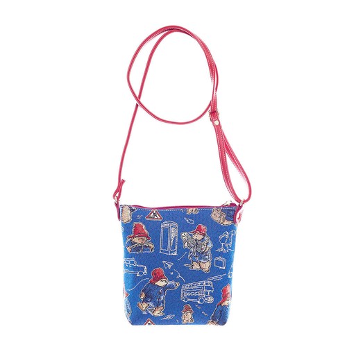 Signare Paddington Bear Tapestry Sling Cross Body Shoulder Hand Bag Blue Red