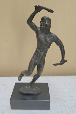 Native American Warrior Metal Bronze color Figurine On Base, San Pacific, Korea