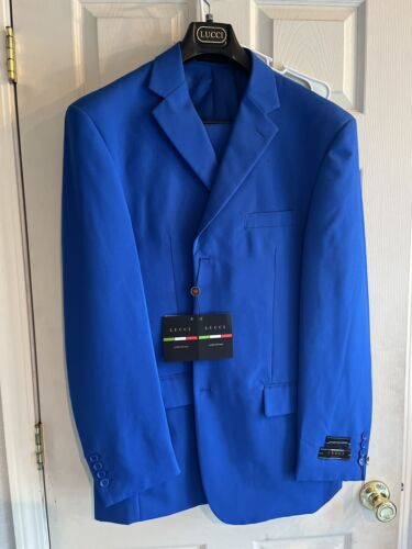 Lucci  Collection Mens Italian Suit Royal Blue 44L  Zegna 38W Hand Tailored  NWT - Picture 1 of 10