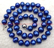 Natural Genuine 9-10mm Blue Freshwater Cultured Pearl Jewelry Necklace 18"