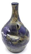 Hand Thrown Art Pottery Pinched Bottle Signed Dave Drip Glaze