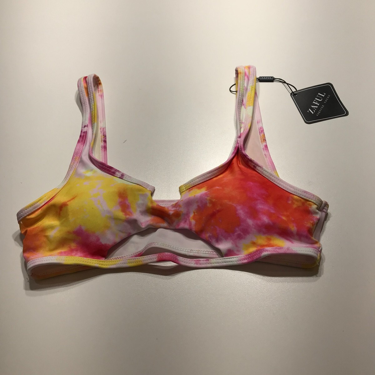 NWT Zaful Bikini Top Womens Size S/4 Tie Dyed Colorful Swimsuit