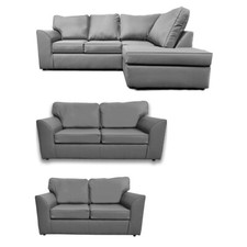 Dalmore Grey Leather Look Corner Sofa 3 + 2 Suite Set Fullback Modern