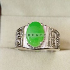 Jade Oval Cut Gemstone With 925 Sterling Silver Ring For Men's 343