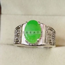 Jade Oval Cut Gemstone With 925 Sterling Silver Ring For Men's #343