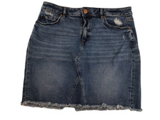 Loft Jean Skirt Womens 10 Blue Denim Made and Loved Distressed Raw Hem Pockets