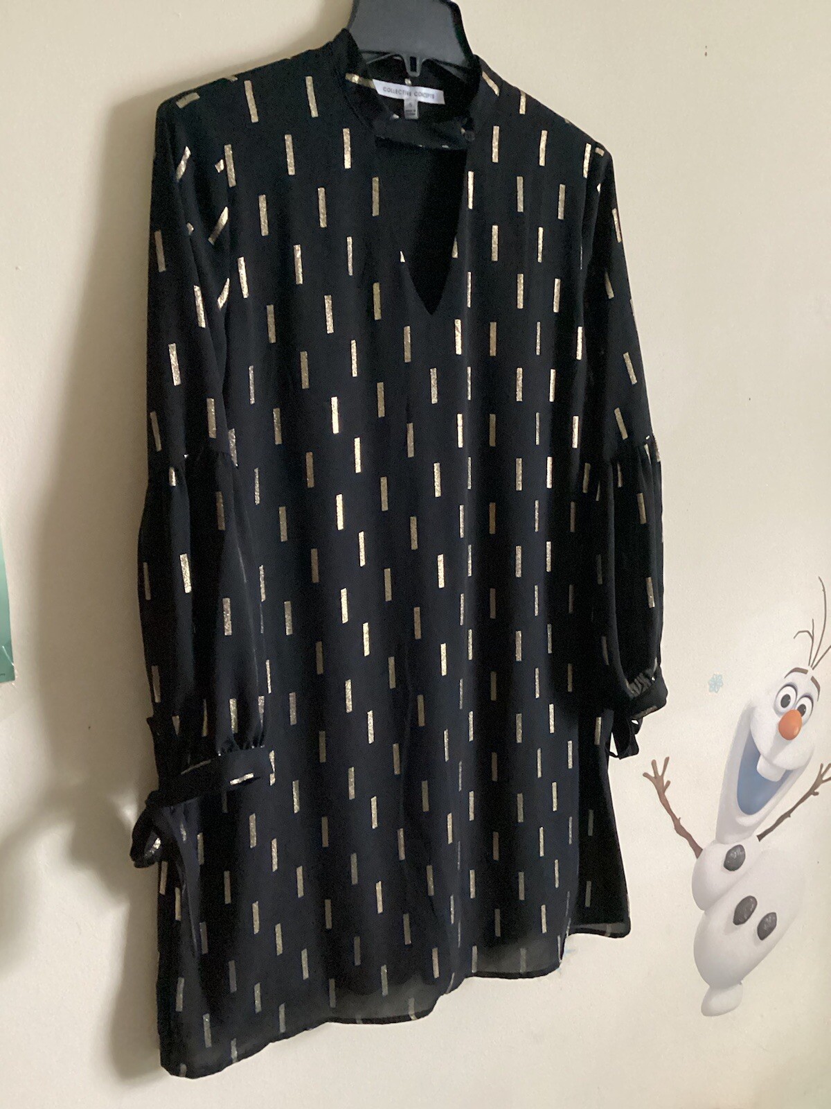 Collective Concepts Black W/ Gold Metallic Thread Choker Dress Women’s Sz Small