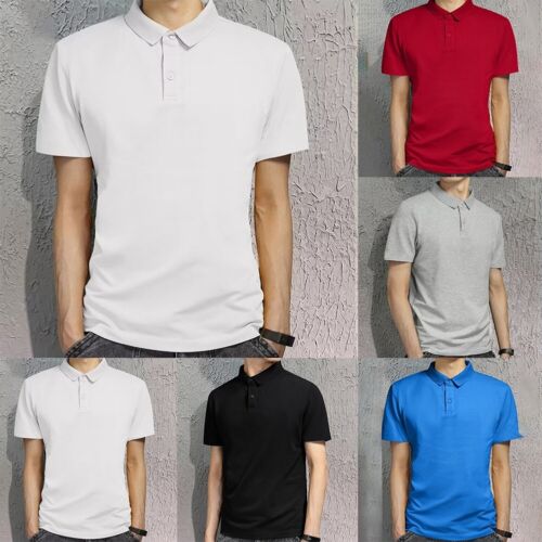 Collared Muscle Blouse Tee Black Slim Fit Men's Short Sleeve Office T Shirt - Picture 1 of 16