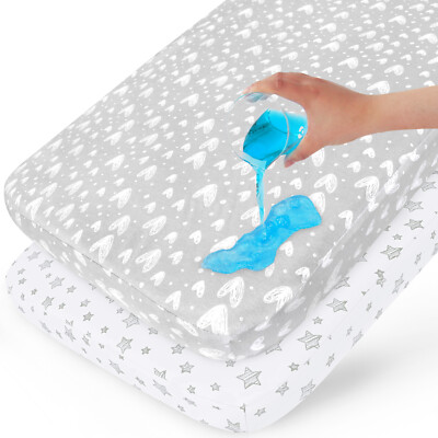 Waterproof Standard Rectangle Bassinet Sheets 100% Organic Cotton 35''x21'' 2 Pack