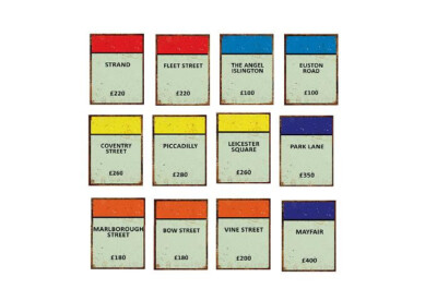 Monopoly Street UK Edition Retro Look Blechschild Küche Bad Höhle A5 A4