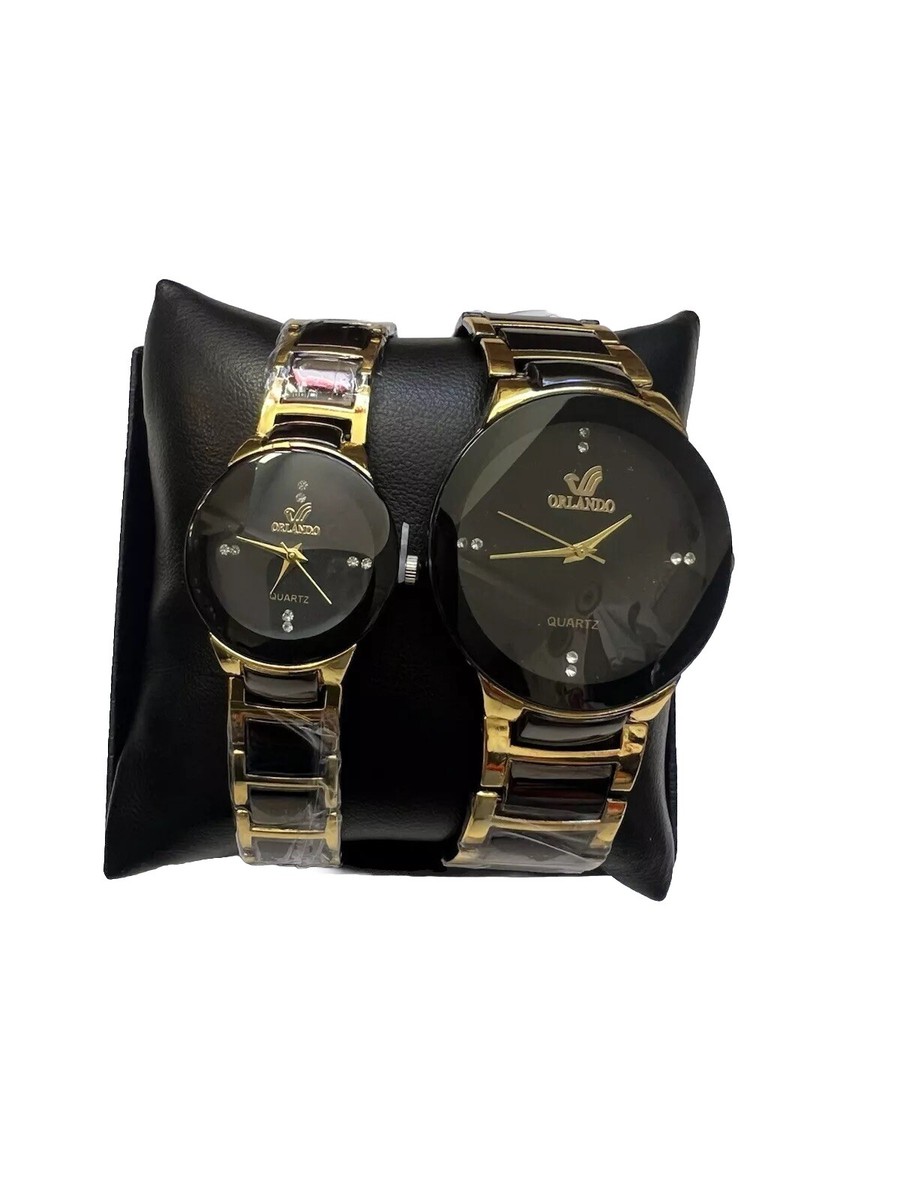 Orlando His Hers Quartz Wristwatch Set Gold Black UK