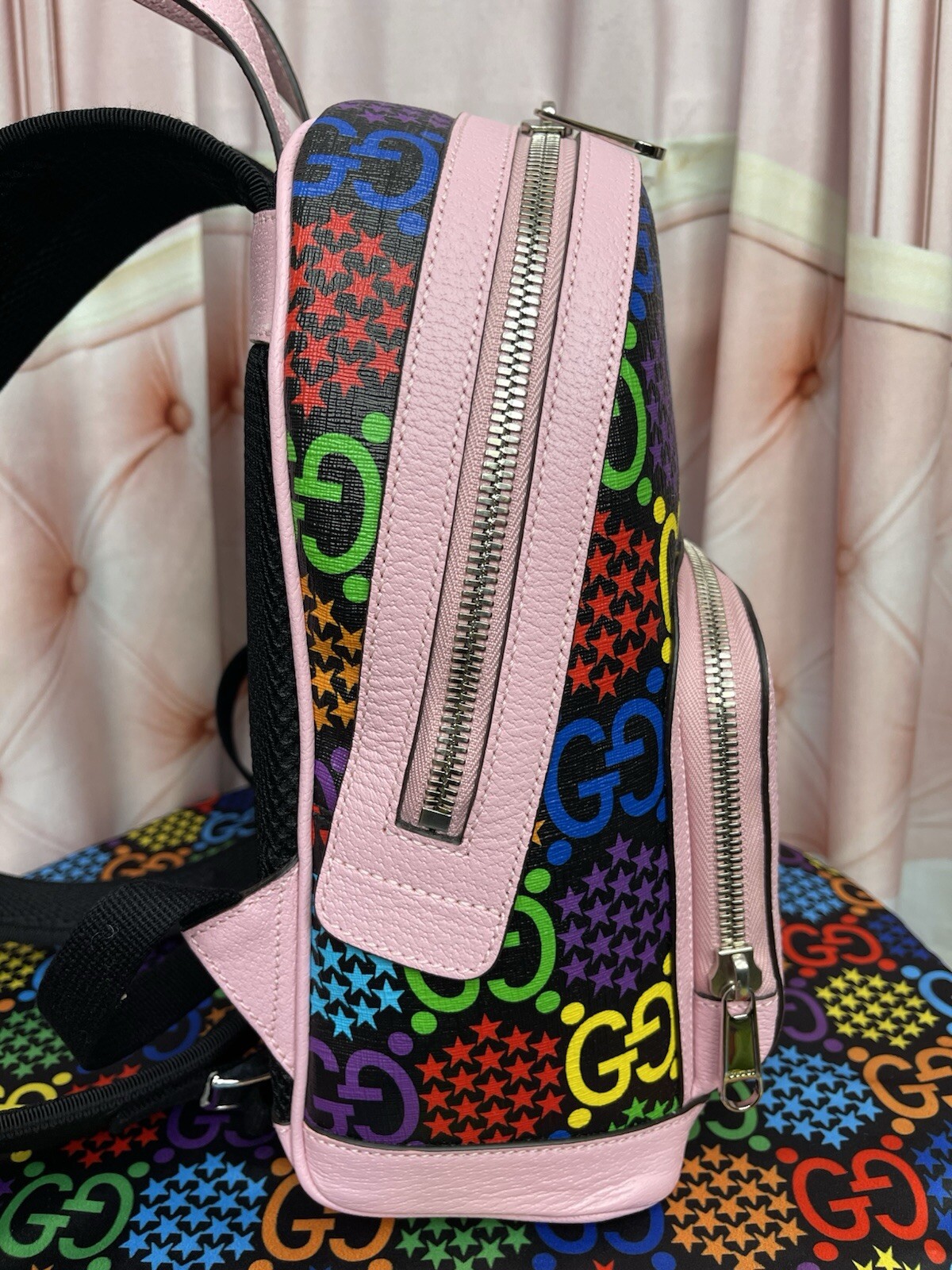GUCCI Pink Psychedelic GG Supreme Monogram Canvas Backpack Bag image 6