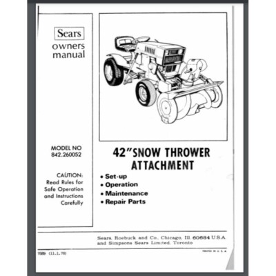 Lawn Tractor Craftsman 42 Snow Blower Attachment Parts MTD Genuine