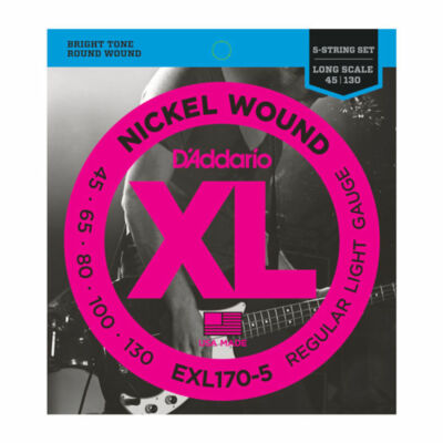 D'Addario EXL170-5 5 String Bass Guitar Strings 45-130 Light Long Scale