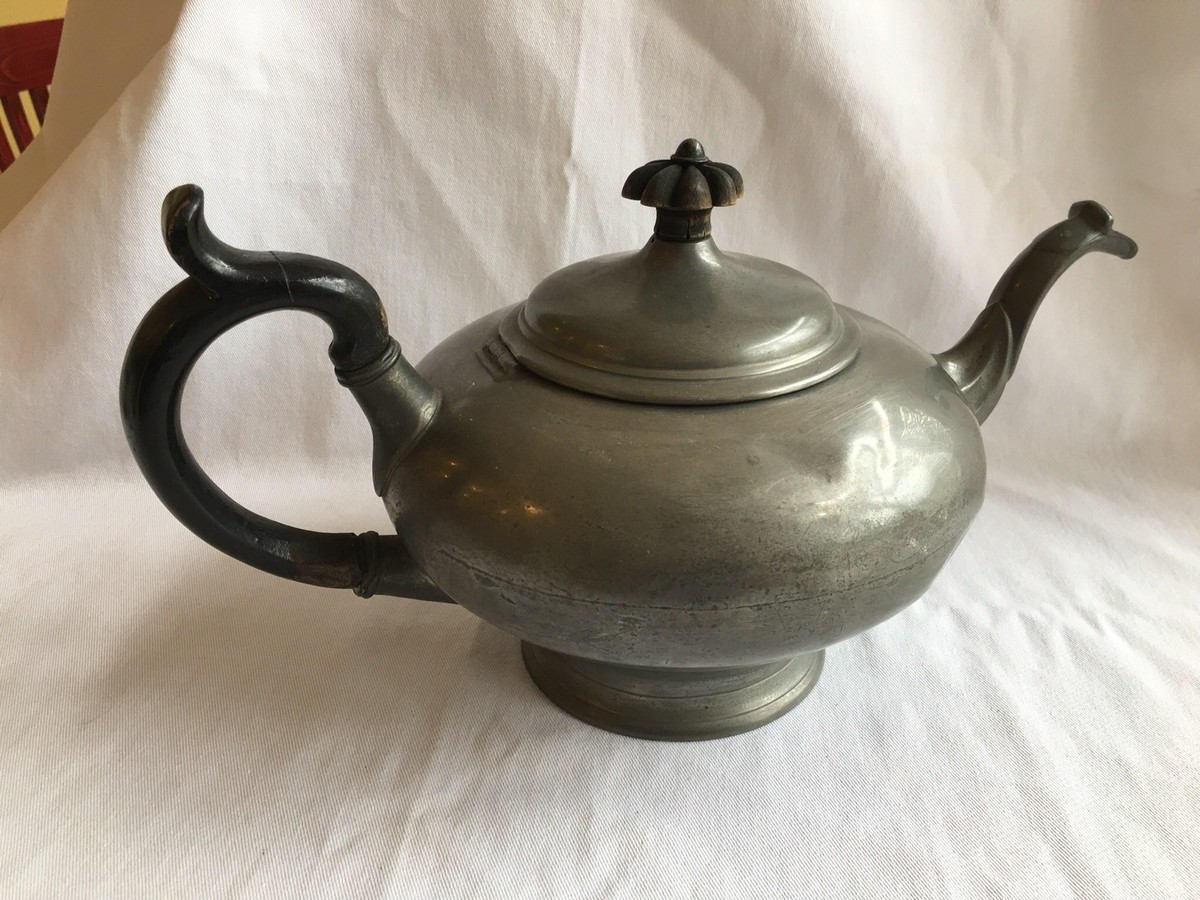 Antique James Dixon & Sons Tea Pot Best Britannia Metal Wood