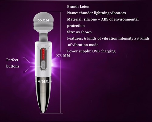 LETEN AV Lightnining Wand Vibrators Massager Multi Speed USB charge Clitoris Sex - Picture 9 of 12