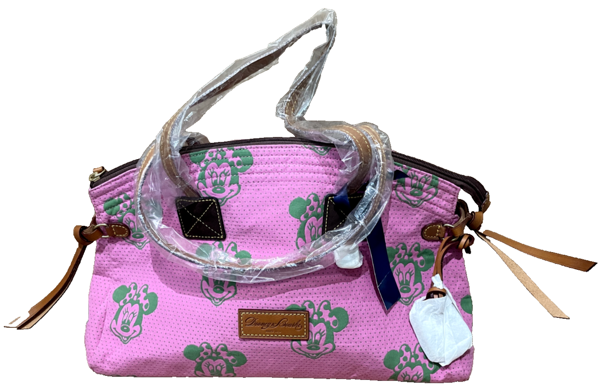 New Disney Dooney & Bourke Minnie Mouse Pink Green Faces Canvas