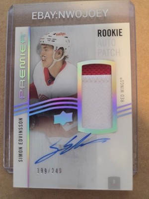 SIMON EDVINSSON 2023-24 UD PREMIER AUTO ROOKIE 2-COL PATCH /249 RED WINGS RARE