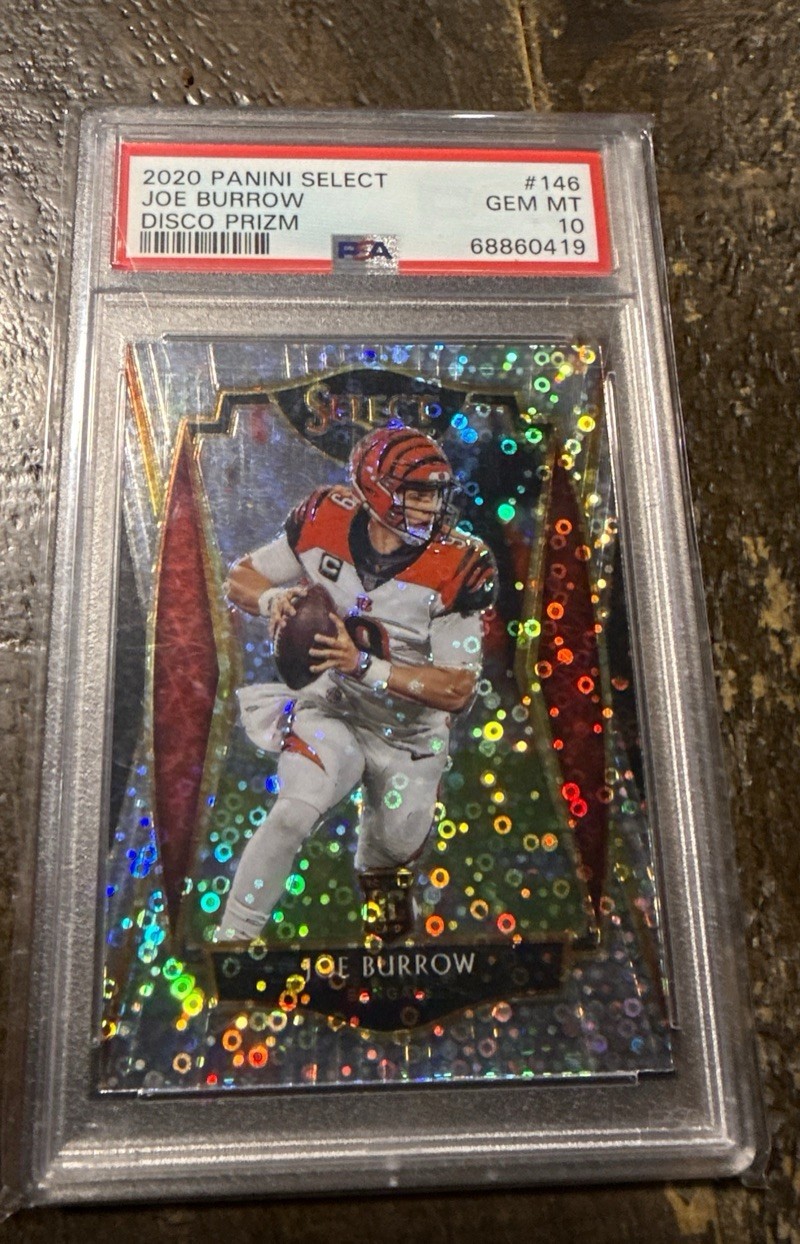 2020 Panini Select #146 Joe Burrow Disco Prizm rookie PSA 10 GEM MINT pop 14 RC