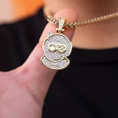 Collar colgante para juegos de moissanita de corte redondo de 2,50 quilates enchapado en oro amarillo de 14 k para hombre - Imagen 1 de 3