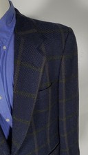 Vintage Perry Ellis Tartan Plaid 42R Geeen Navy Blue Blazer Jacket sport Coat