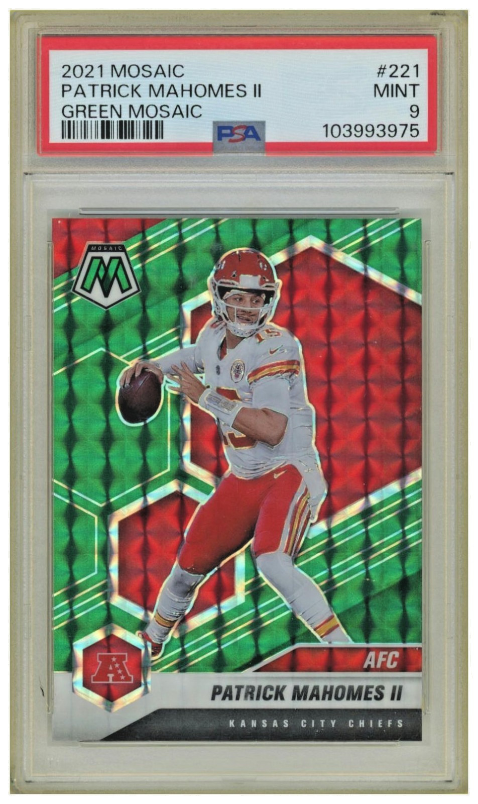 2021 Panini Mosaic Patrick Mahomes II Green Mosaic #221 PSA 9 Kansas City Chiefs