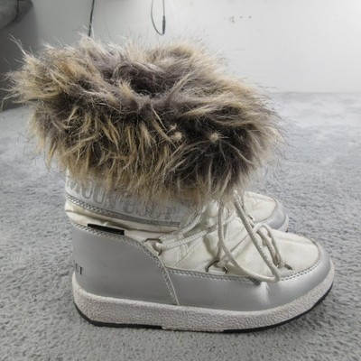 Moon Boot Snow Boots Kids Size 3.5 White Faux Fur Winter Lace Up Warm Boots