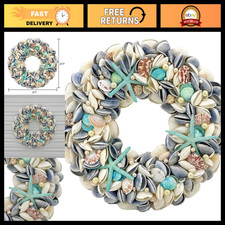 18" Nautical Seashell Wreath Coastal Beach Decor, Real Starfish Pearl Shells