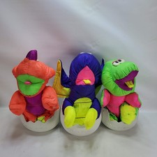 Lot of 3 Vintage 1992 Fisher Price Dino Roaring PUFFALUMP Dinosaur Plush W/Egg